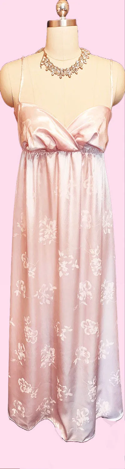 *  VINTAGE '80S MADE IN ITALY SATIN SHIMMERING BABY PINK PEIGNOIR NIGHTGOWN SET  - NEW W TAG  NEW OLD STOCK