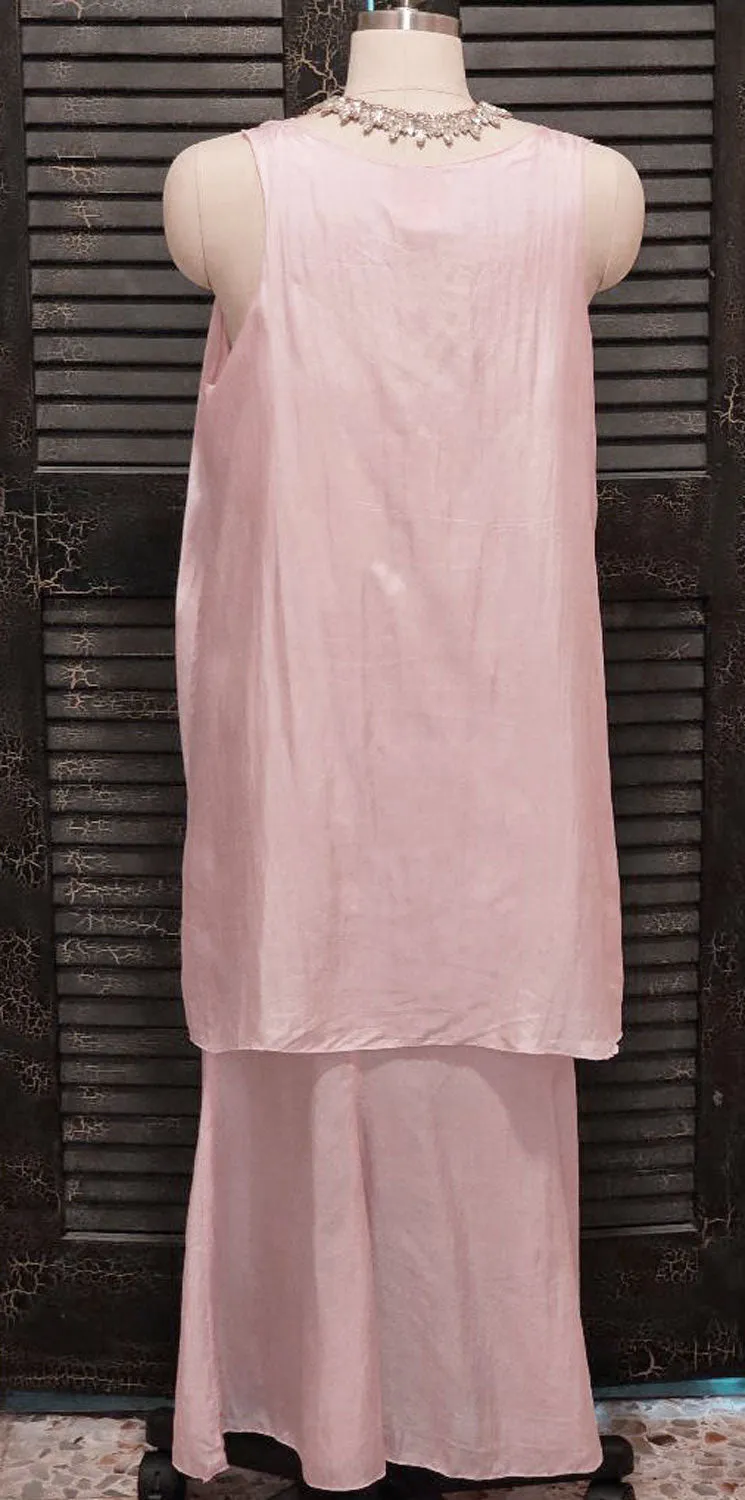 *  VINTAGE LEO BY SHELLI SEGAL 100% SILK TIER DRESS IN STRAWBERRY ICE CREAM PINK - SIZE LARGE