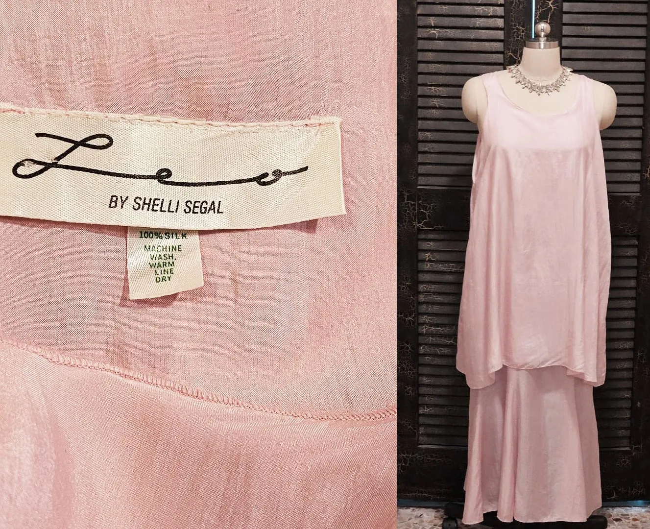 *  VINTAGE LEO BY SHELLI SEGAL 100% SILK TIER DRESS IN STRAWBERRY ICE CREAM PINK - SIZE LARGE