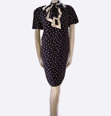 *  VINTAGE NIPON BOUTIQUE DOTTED BLACK SILK DRESS WITH MATCHING SCARF