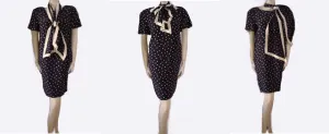 *  VINTAGE NIPON BOUTIQUE DOTTED BLACK SILK DRESS WITH MATCHING SCARF