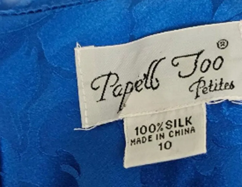 *  VINTAGE PAPELL TOO PETITES ROYAL BLUE SILK DRESS SIZE 10