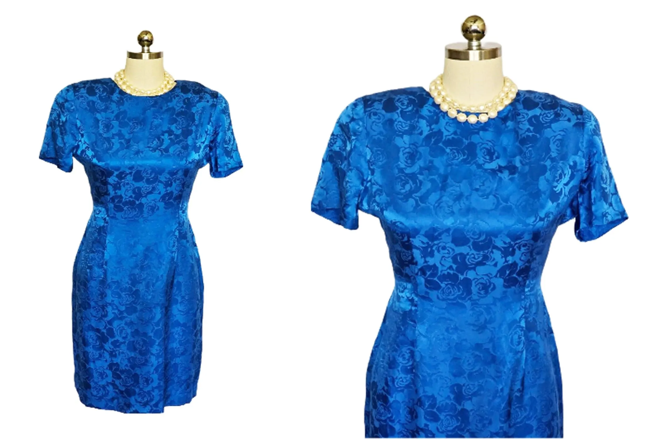 *  VINTAGE PAPELL TOO PETITES ROYAL BLUE SILK DRESS SIZE 10