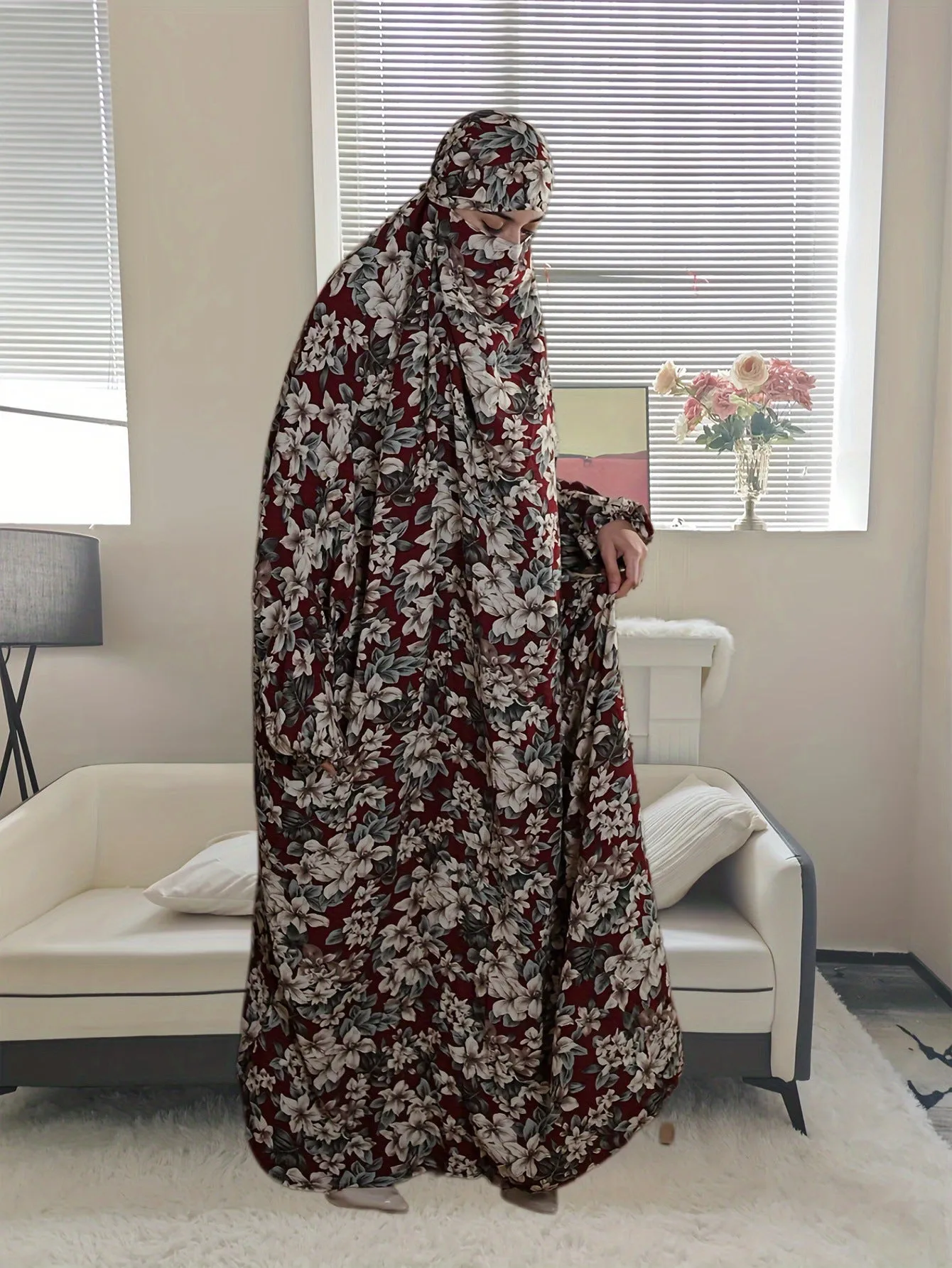 20  Cross-border plus size women's Middle Eastern robes Muslim traditional hooded prayer robes fashionable printed worship clothes Dresses/gowns  prayer set  abaya