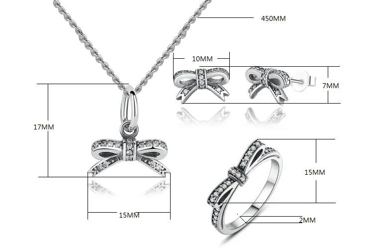 925 Sterling Silver Sparkling Bow Knot Jewelry Sets