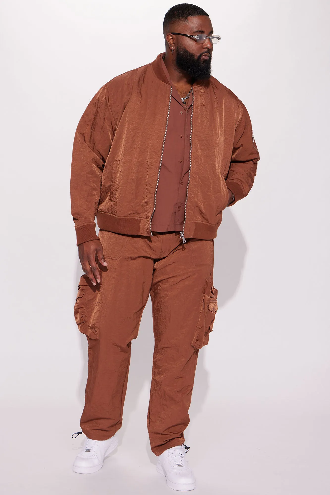 As It Was Nylon Military Bomber Jacket - Brown