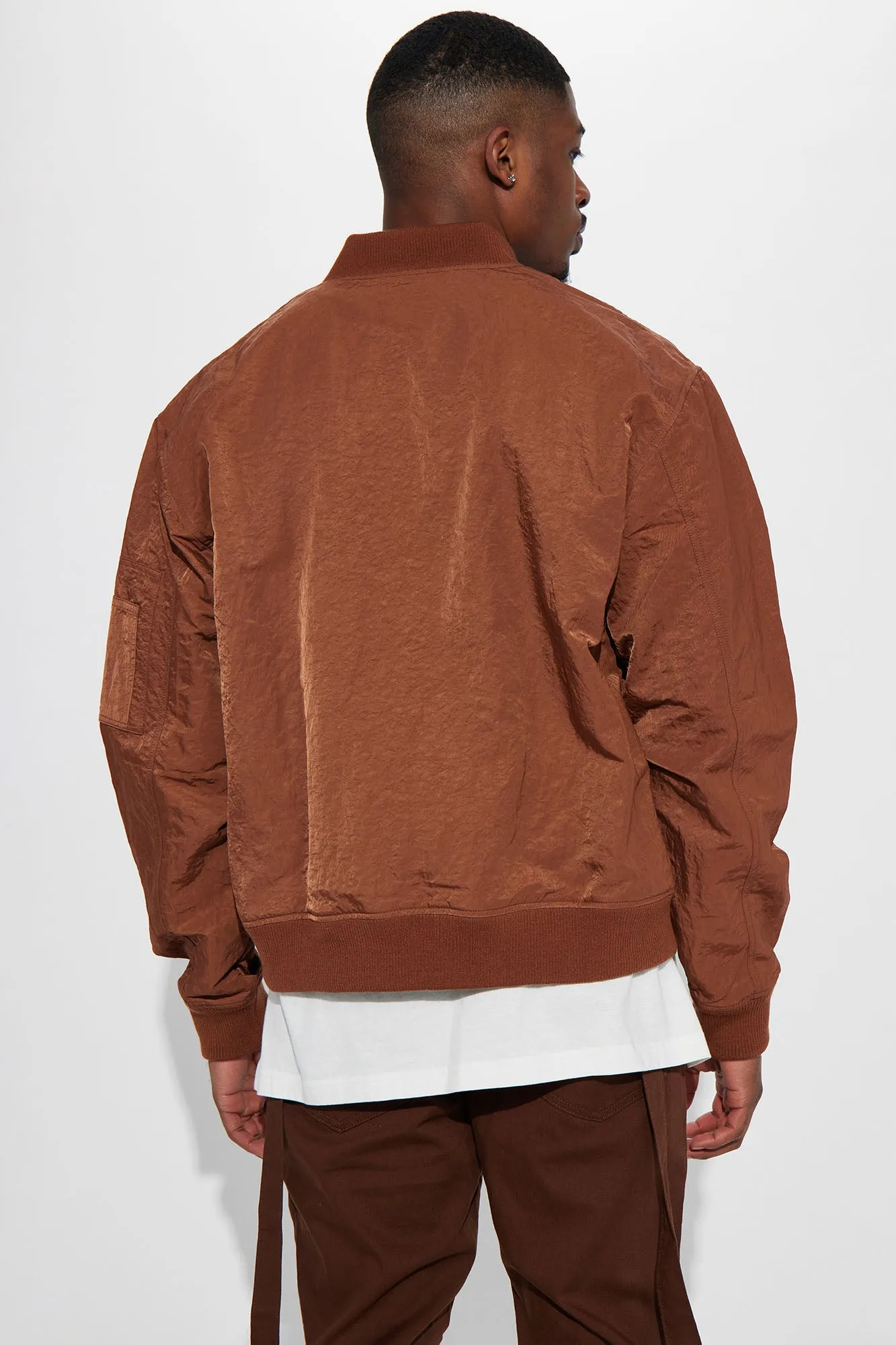 As It Was Nylon Military Bomber Jacket - Brown