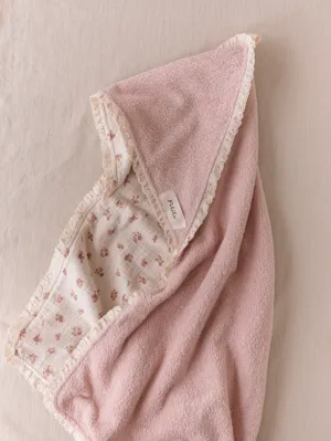 Baby Hooded towel  /  blush floral   lace