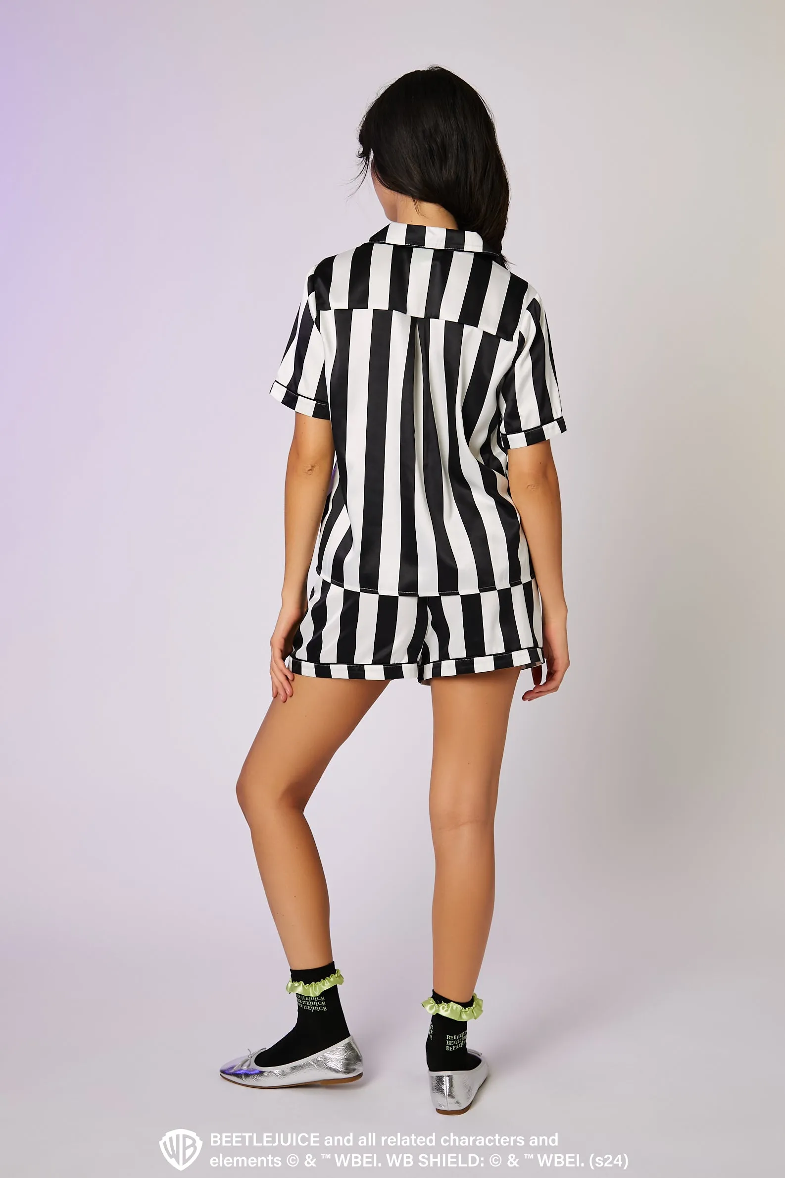 Beetlejuice Button-Up Top & Short 2 Piece Pajama Set