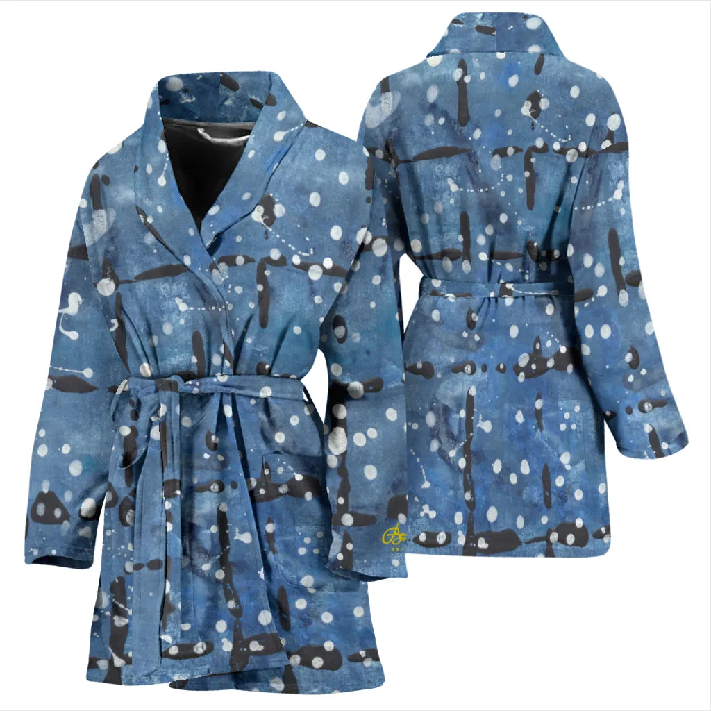 Blu&White Dotted Plaid Bath Robe - Women