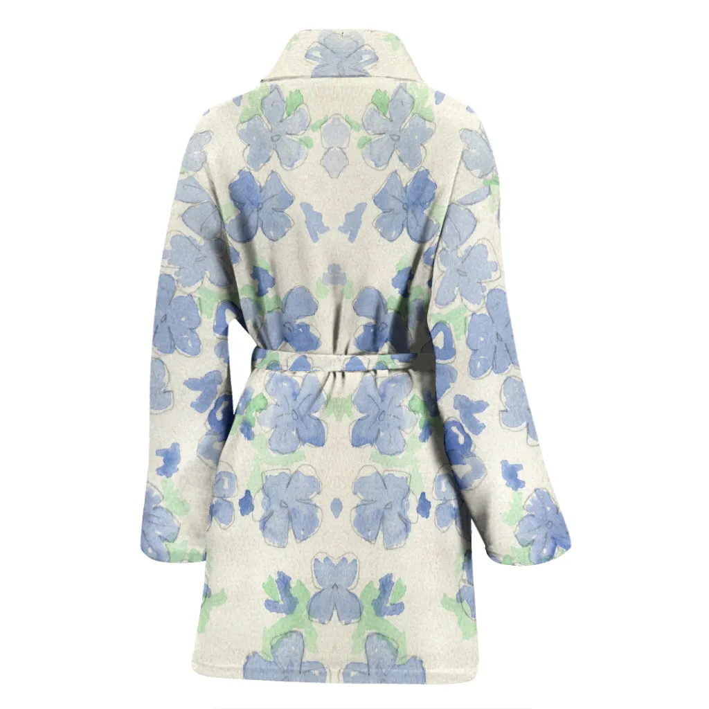 Blu&White Watercolor Floral Bath Robe - Women