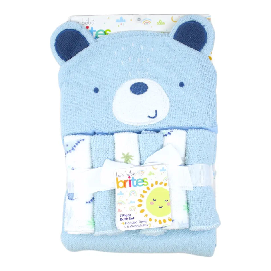 Bon Bebe Animal Hooded Towel & 6 Pc Washcloths Set - Bear