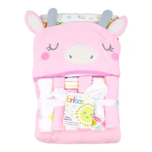 Bon Bebe Animal Hooded Towel & 6 Pc Washcloths Set - Cow