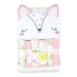 Bon Bebe Animal Hooded Towel & 6 Pc Washcloths Set - Fox