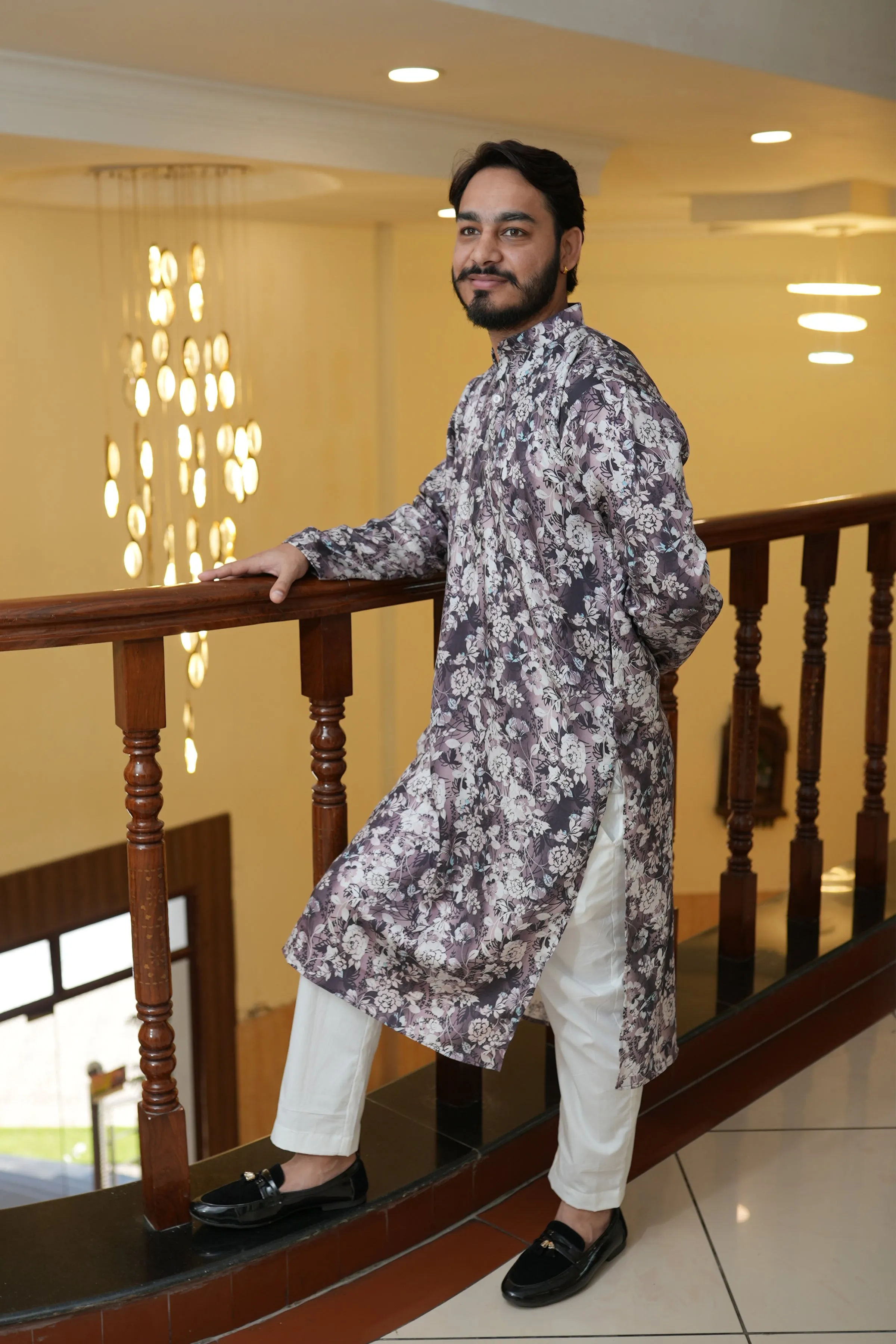 Burgundy Charm Printed Kurta Pajama