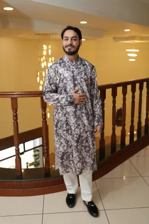 Burgundy Charm Printed Kurta Pajama