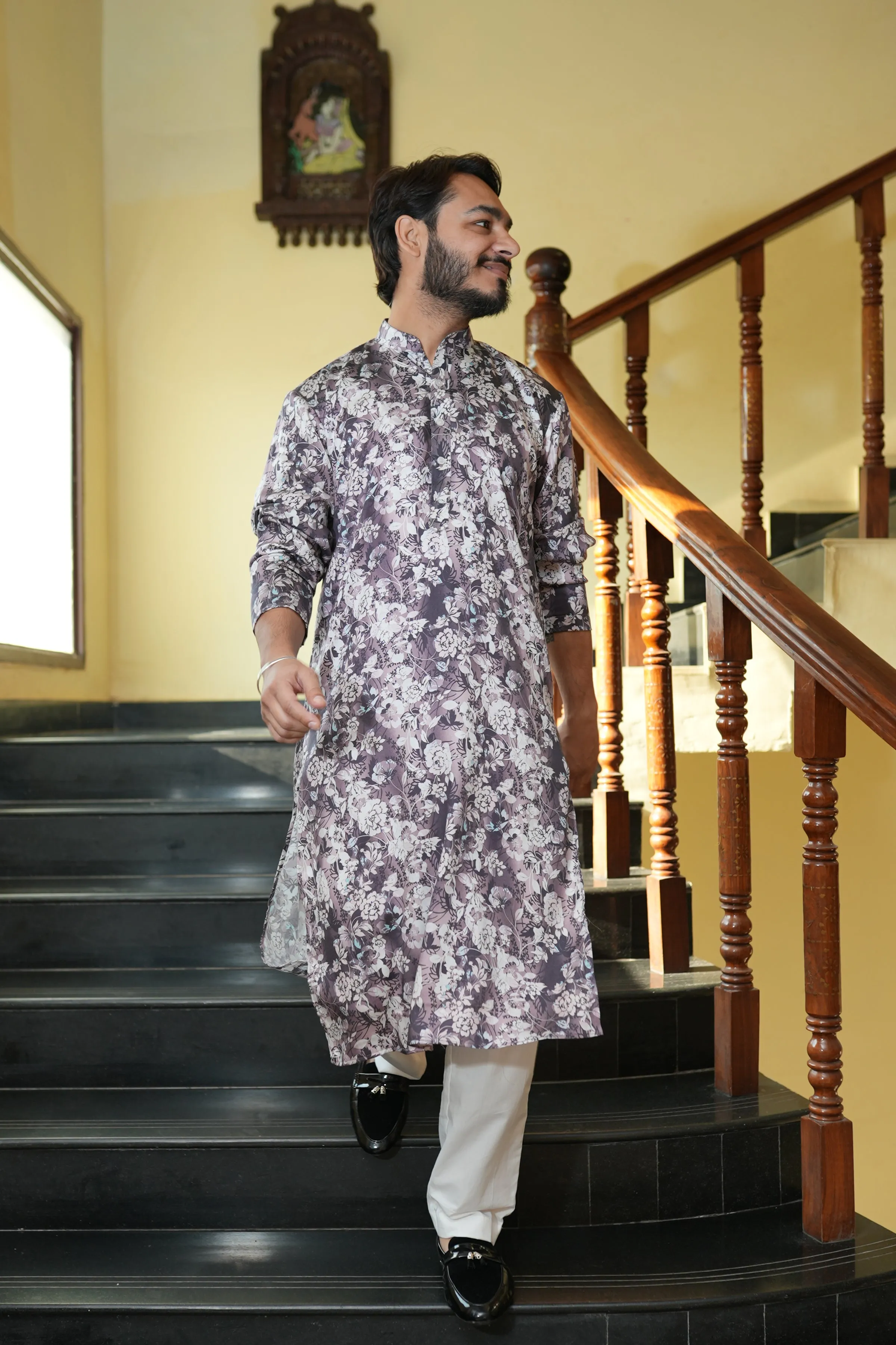 Burgundy Charm Printed Kurta Pajama