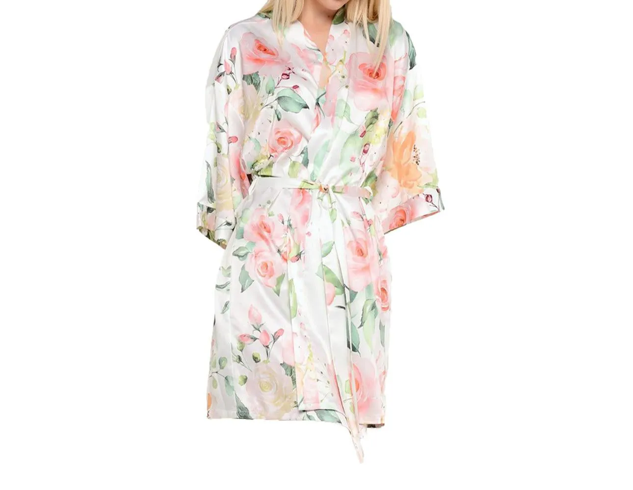 Carmen Floral Satin Kimono Short Robe