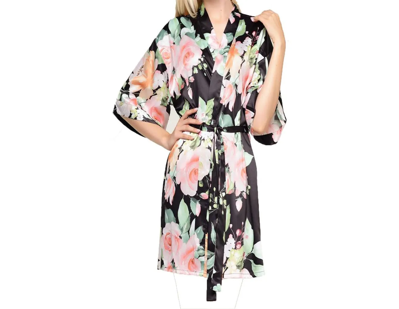 Carmen Floral Satin Kimono Short Robe