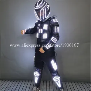 Cool LED Armor Light Up Jackets Dance Performance Costume Led Luminous Helmet Led Outfit Clothes LED Robot Suits