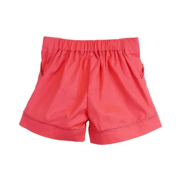 Crochet Trim Front Pleat Red Shorts