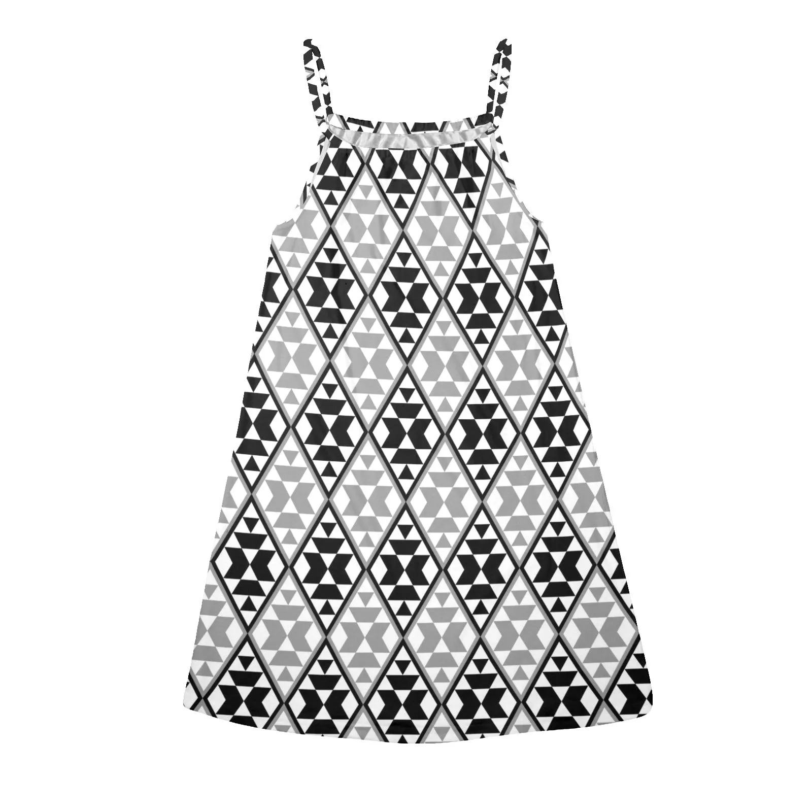 diamond life 2 print 2 Drawstring Neck Sleeveless Dress (Model D68)