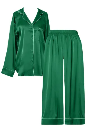 Floriana Hunter Green Satin Long Sleeve Pajama Set