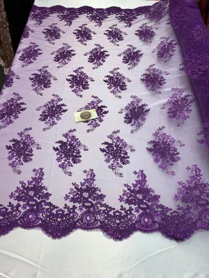 French Design Flower/Floral Mesh Lace (By The Yard)  Embroidery Lace Fabric (Purple) For Tablecloths/ Runners/ Skirts/ Costumes