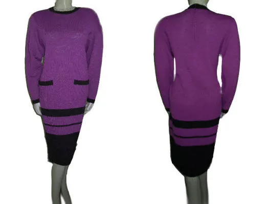 *FROM MY OWN PERSONAL COLLECTION - VINTAGE DON SAYRES FOR WELLMORE SAKS FIFTH AVENUE SANTANA KNIT DRESS IN AMETHYST & CHARCOAL