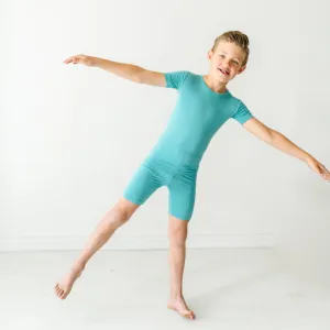 Glacier Turquoise Two-Piece Short Sleeve & Shorts Pajama Set