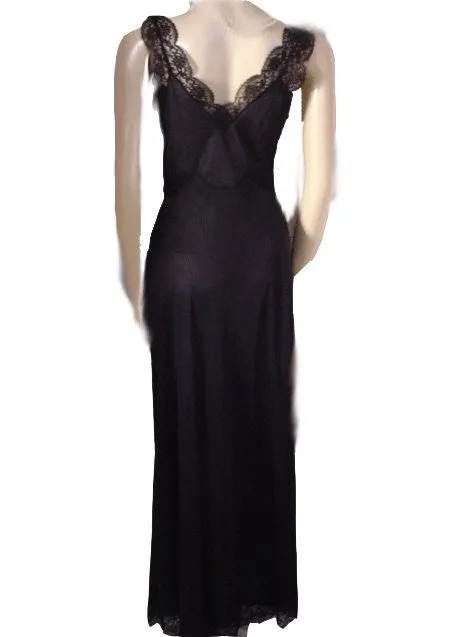 *GORGEOUS VINTAGE MUNSINGWEAR BLACK LACE BIAS GLAMOUR GIRL NIGHTGOWN - EXTRA LONG