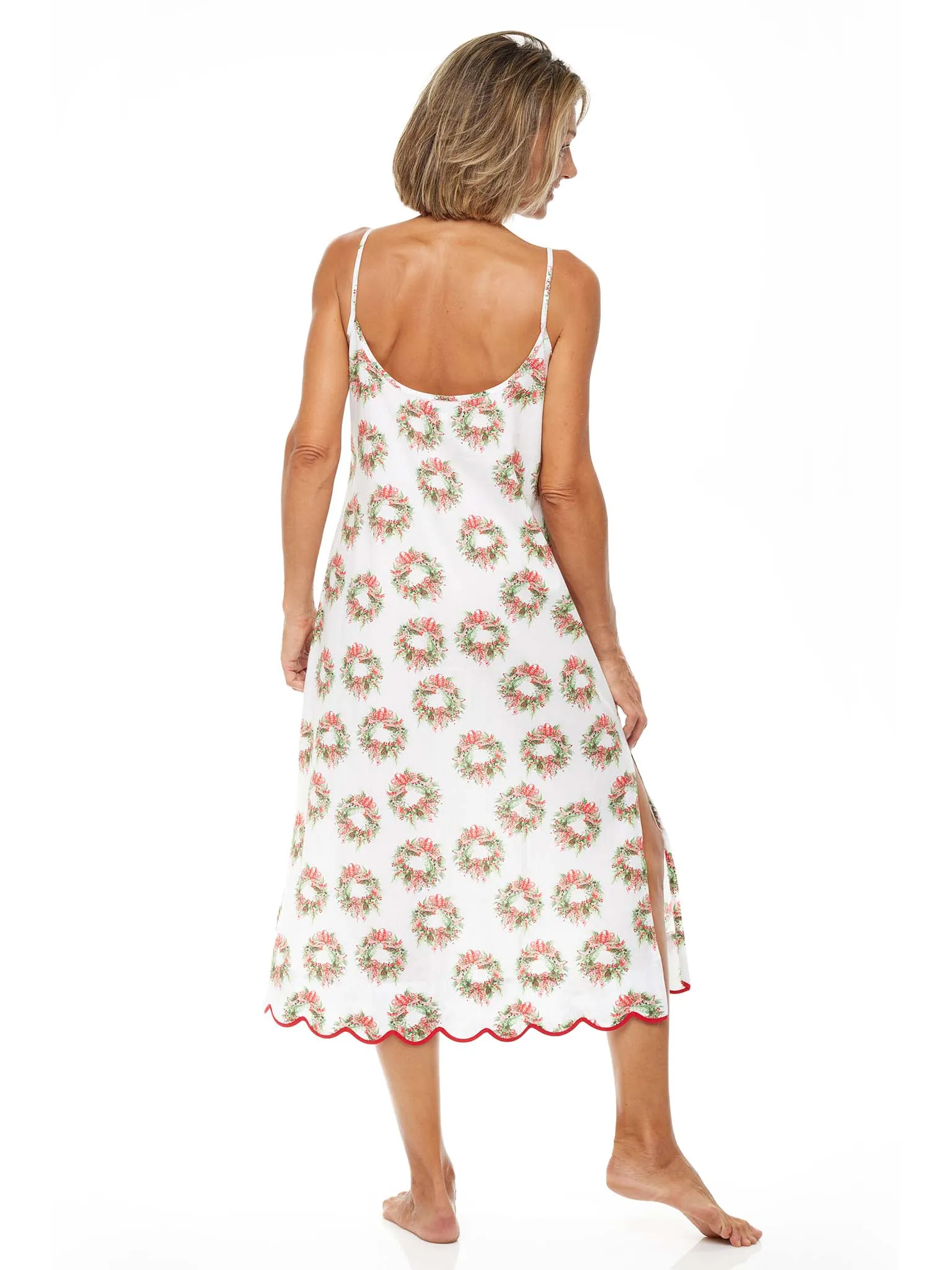 Holiday Wreath Print Slip Nightgown