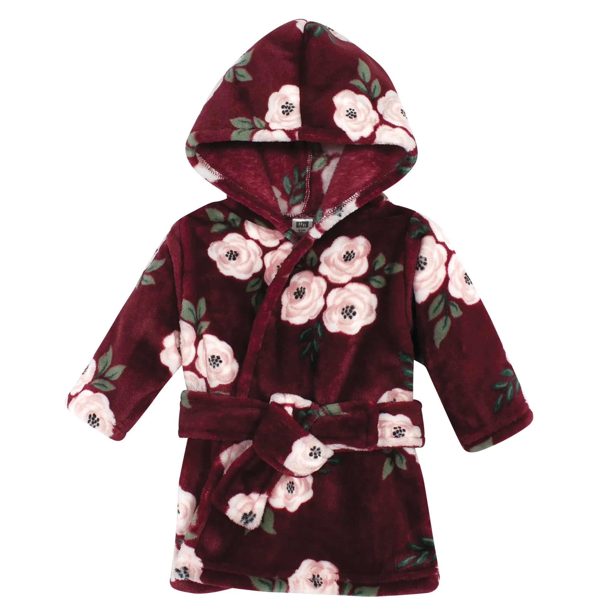 Hudson Baby Plush Animal Face Bathrobe, Burgundy Floral