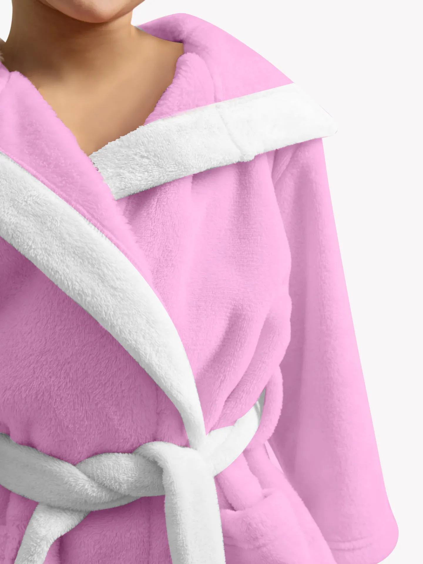 Kitty Embroidered Kids Bathrobe with Hood and Tie Up Belt - Pink