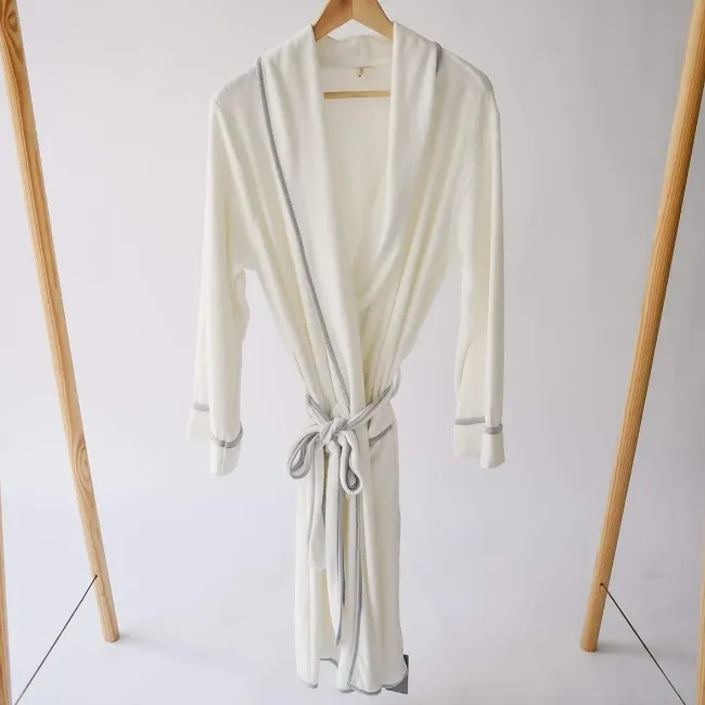 Kyte Mama Adult Bath Robe in Cloud with Storm Srim