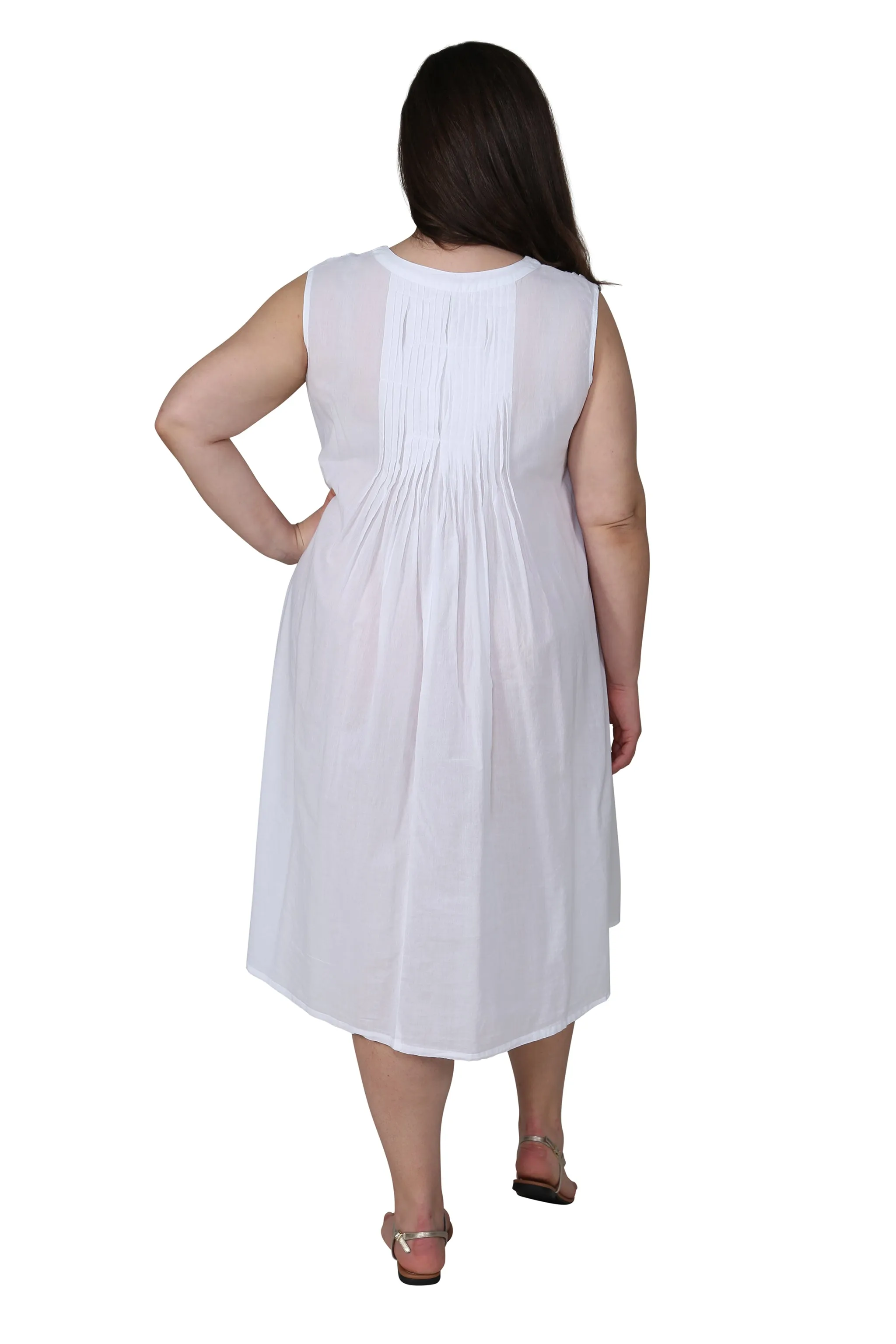 La Cera 100% Cotton Sleeveless Dress with Hem Embroidery - Plus Size