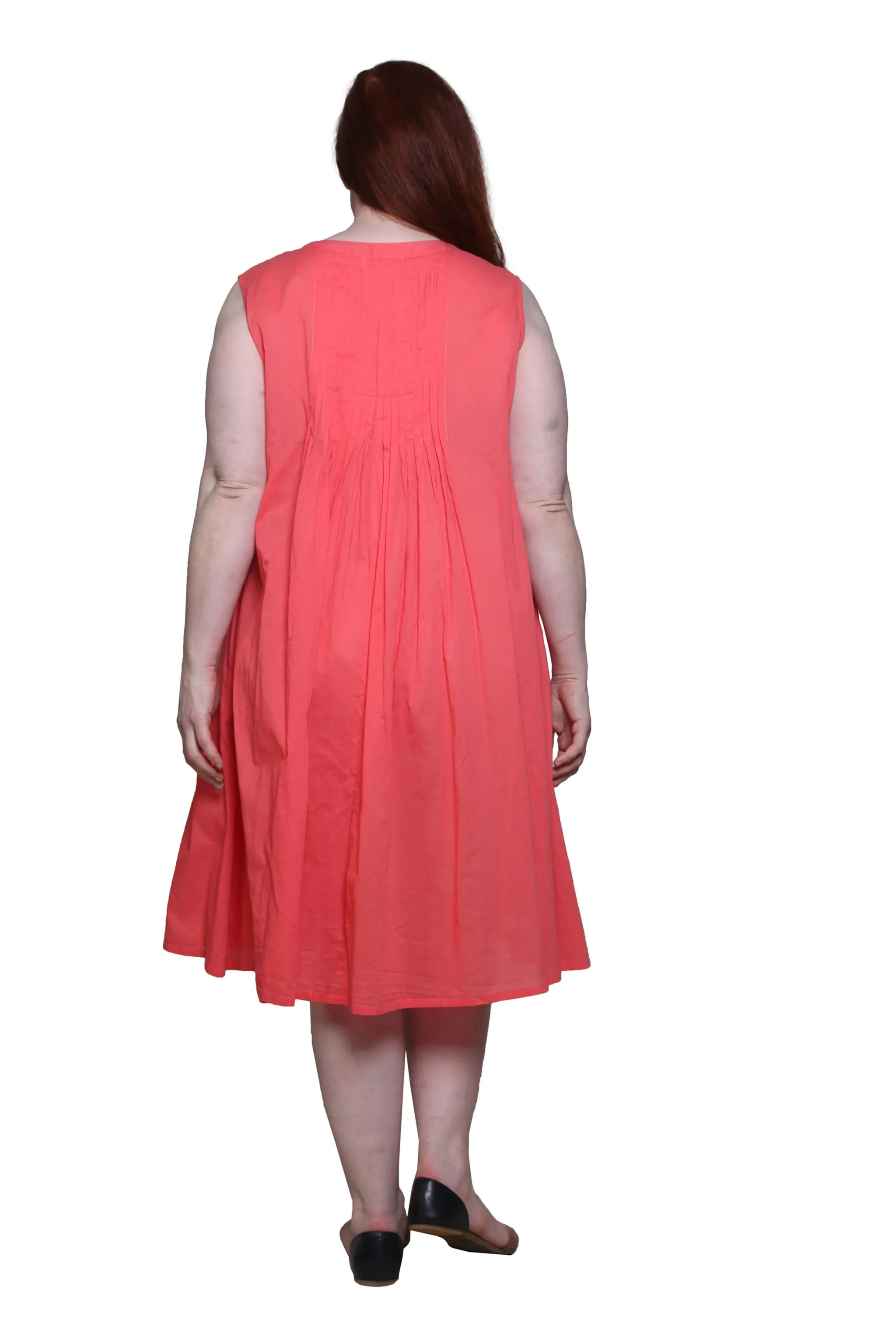 La Cera 100% Cotton Sleeveless Dress with Hem Embroidery - Plus Size