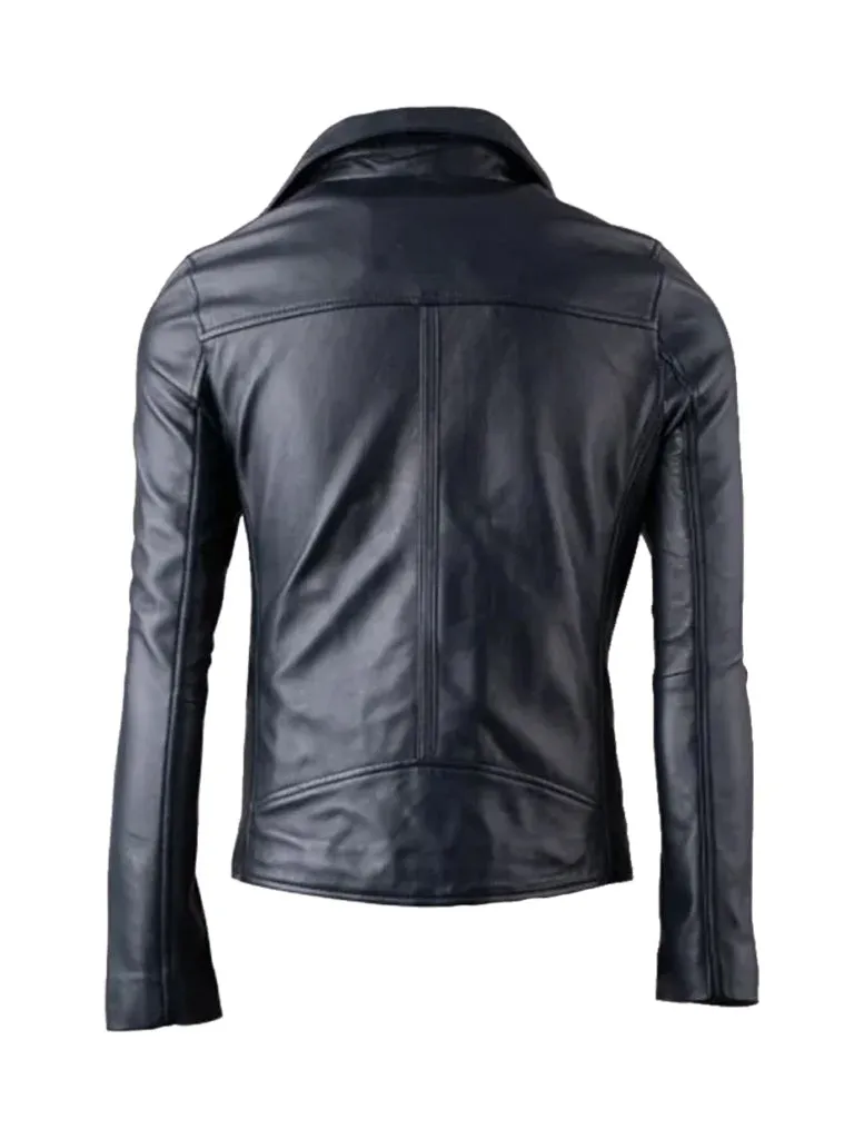 Lapel Style Black Biker Leather Jacket