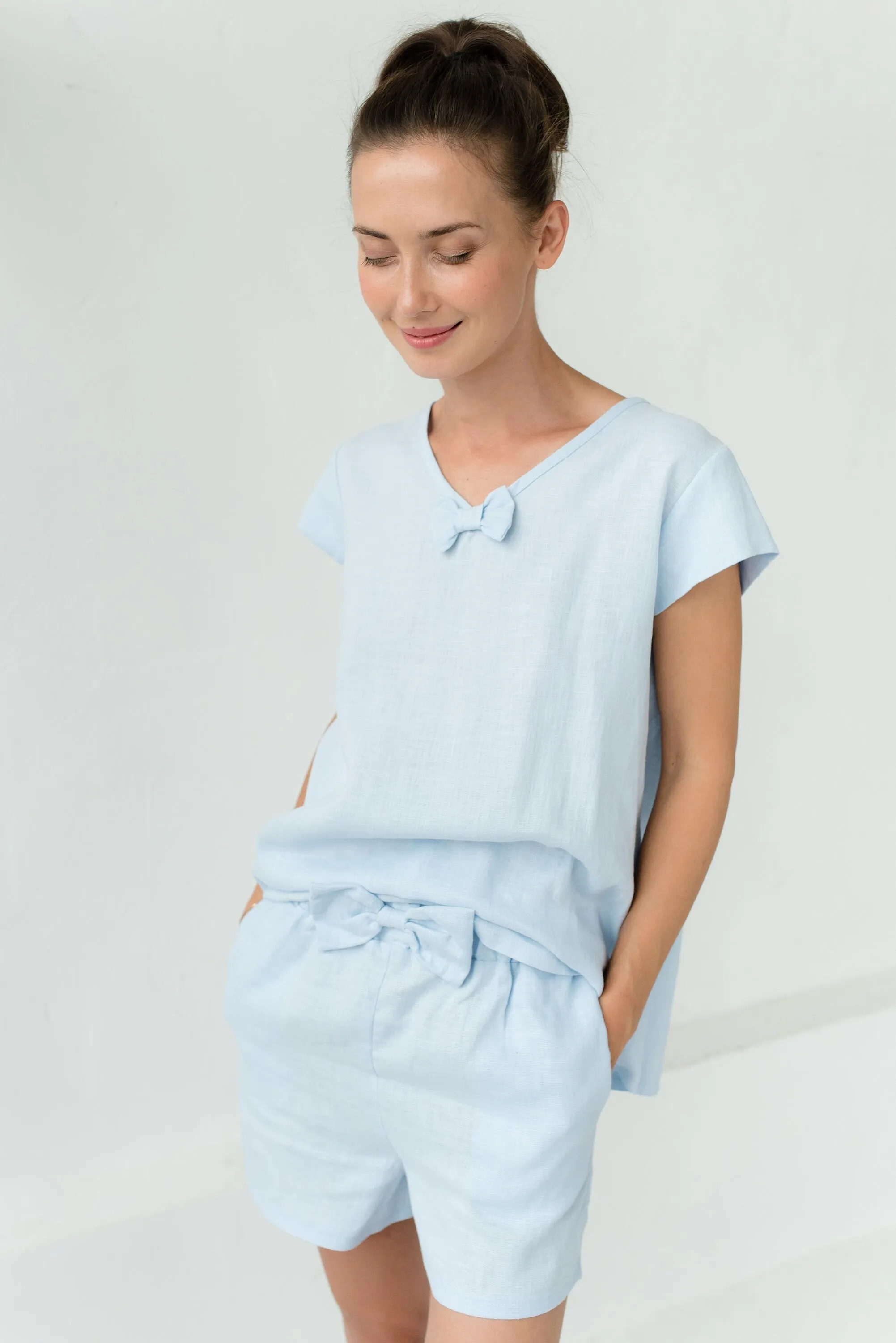 LeMuse Linen sleep shorts GOODNIGHT, Light blue, XS