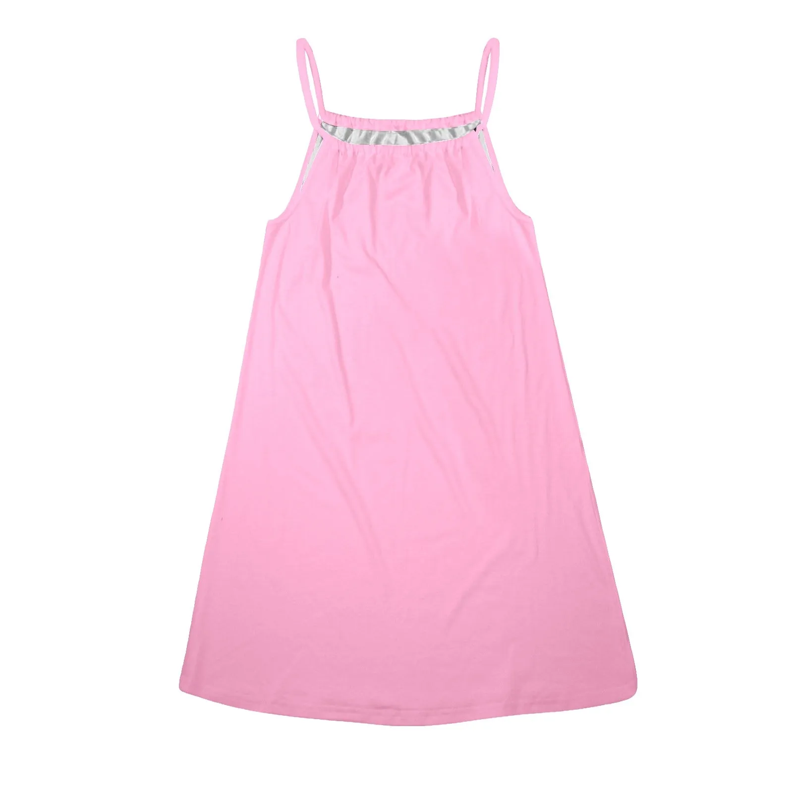 light pink print Drawstring Neck Sleeveless Dress (Model D68)