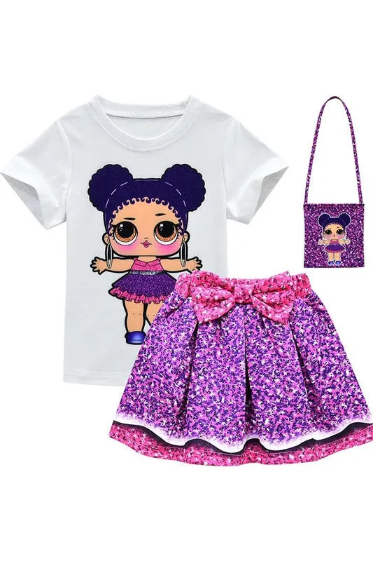 LOL print skirt little girls summer clothing sets