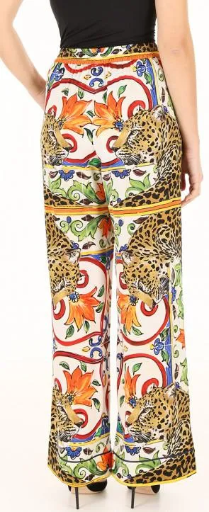 'Maiolica' and Leopard Silk Pajama Top and Pant Set