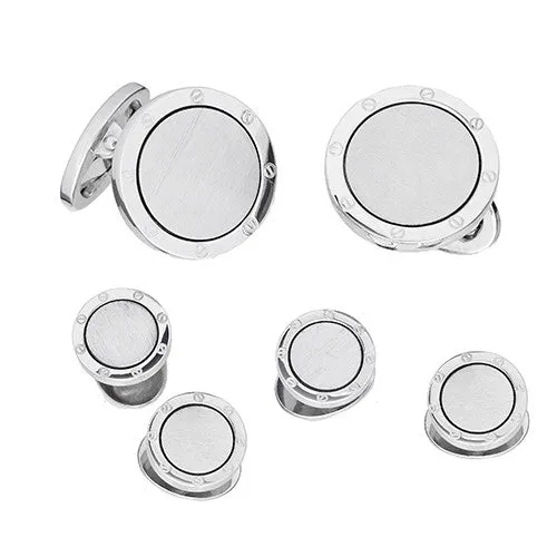 Matte with Shiny Etch Detail Rim Sterling Silver Cufflinks & Tuxedo Studs