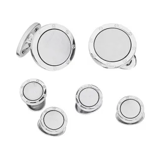 Matte with Shiny Etch Detail Rim Sterling Silver Cufflinks & Tuxedo Studs