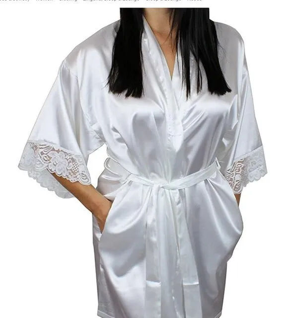 Mid-sleeve sexy women nightwear robes plus size M L XL XXL lace real silk female bathrobes free shipping 2015 vs brand hot