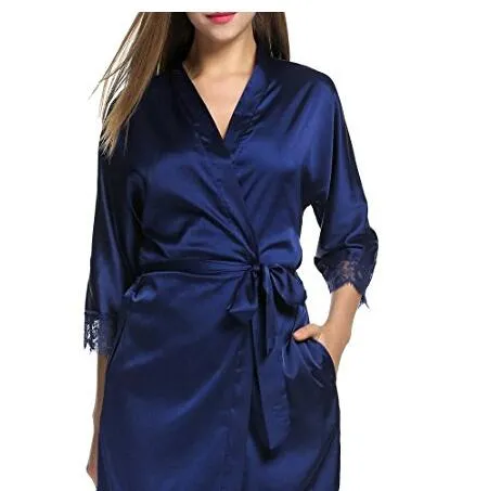 Mid-sleeve sexy women nightwear robes plus size M L XL XXL lace real silk female bathrobes free shipping 2015 vs brand hot