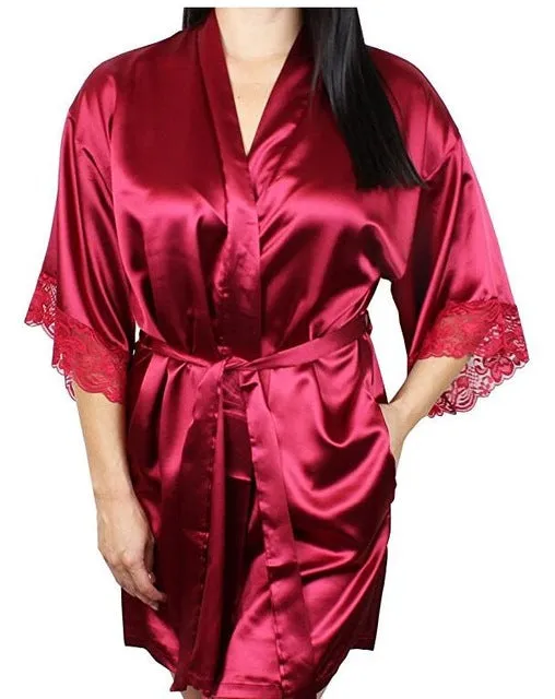 Mid-sleeve sexy women nightwear robes plus size M L XL XXL lace real silk female bathrobes free shipping 2015 vs brand hot