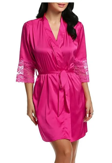 Mid-sleeve sexy women nightwear robes plus size M L XL XXL lace real silk female bathrobes free shipping 2015 vs brand hot