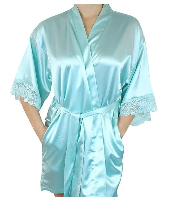 Mid-sleeve sexy women nightwear robes plus size M L XL XXL lace real silk female bathrobes free shipping 2015 vs brand hot