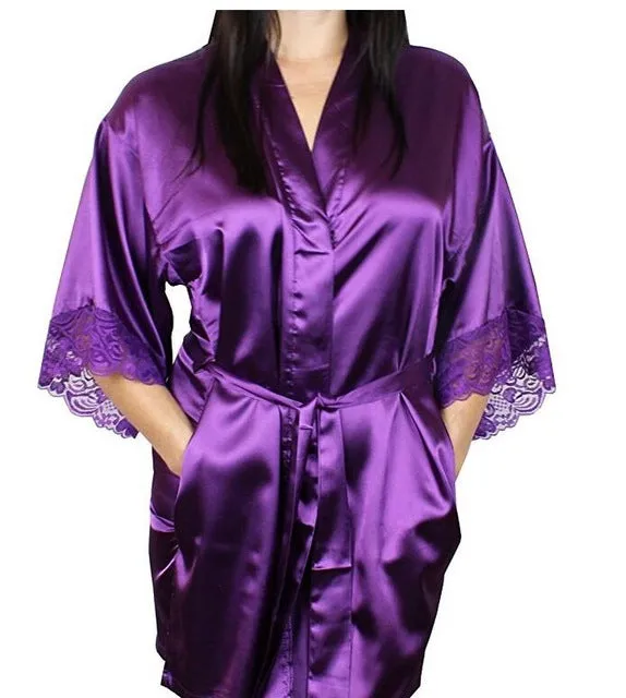 Mid-sleeve sexy women nightwear robes plus size M L XL XXL lace real silk female bathrobes free shipping 2015 vs brand hot